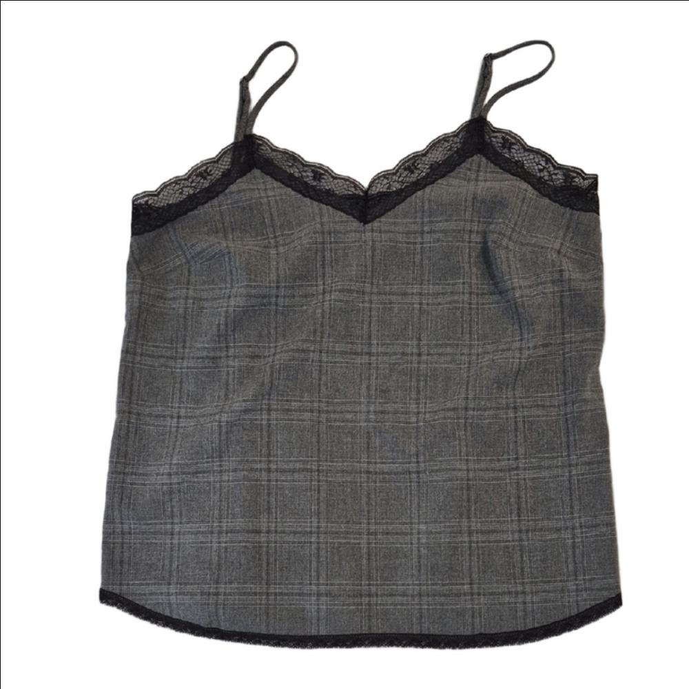Calvin Klein Grey Plaid Lace-Trim Cami